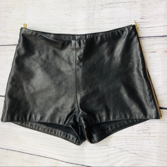KOLAE high rise leather shorts with side slippers - Picture 1 of 5